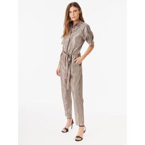 XIRENA Theo metallic shirt sleeve pantsuit bronze size XS